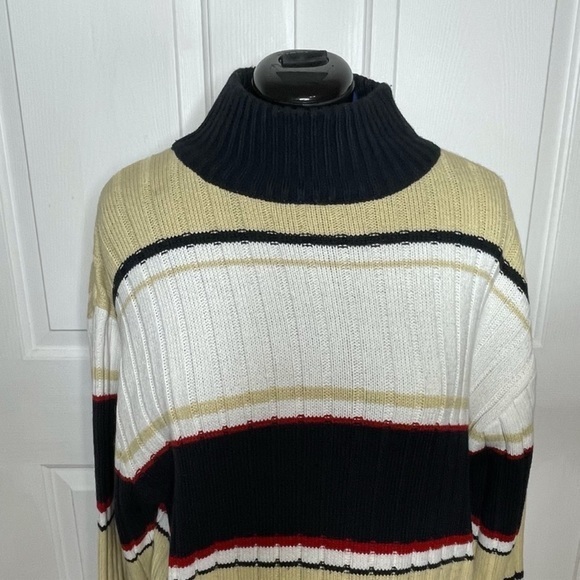 South Pole L Vintage Y2K color block stripe mock turtleneck mens chunky‎ sweater - Picture 4 of 9